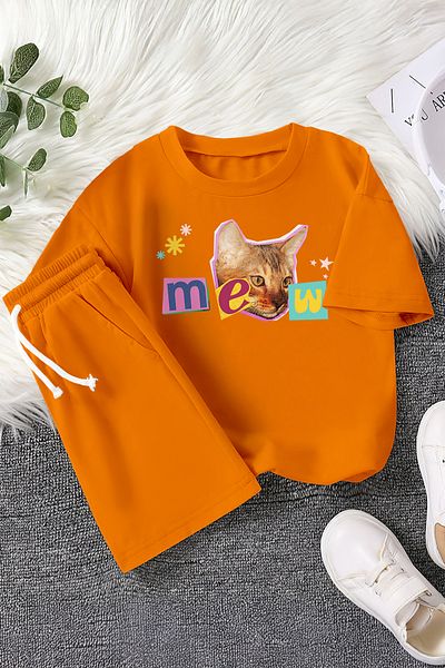 MYADA New Season Kitten Printed 2-Piece Children's Set