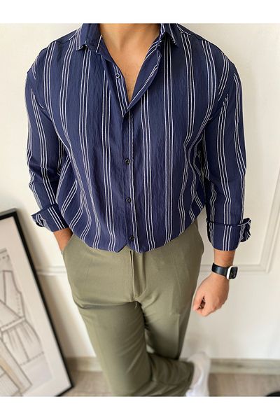 bonnline Modal Fabric White Striped Oversize Shirt