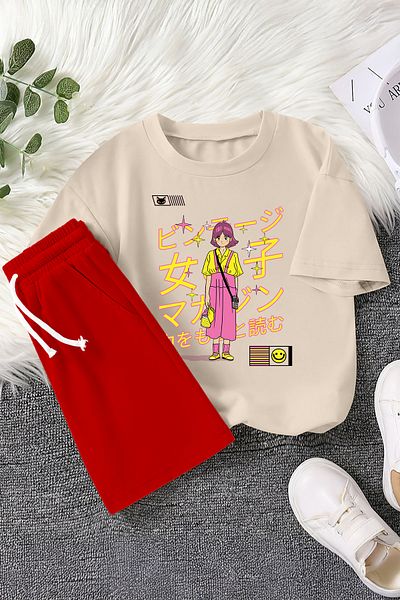 MYADA Premium Anime Character Pink Girl Printed 2-Piece Children's Set 22979