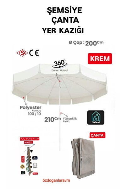Dogant Deniz Plaj Kamp 2 Mt 10 Telli Polyester Krem Şemsiye + Çanta+Kazık