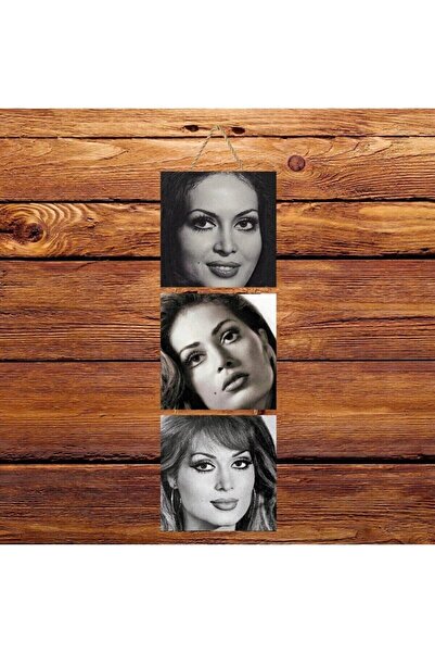 Türkan Şoray Triple Retro Wood Poster Ü114