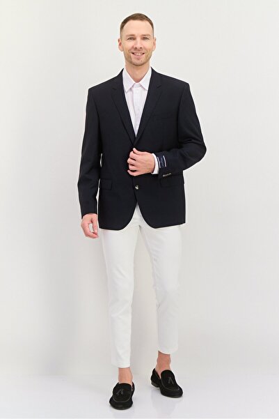 Tommy Hilfiger Men Regular Fit Solid Semi Formal Blazer, Navy