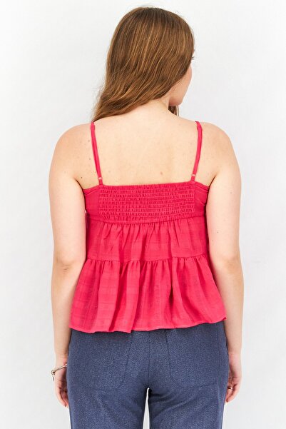 French Connection Women V-Neck Sleeveless Textured Cami Top, Pink