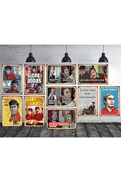 TAKIFİX Yeşilçam Replikleri Temalı Set 10 Adet 20x30 Cm Retro Ahşap Tablo