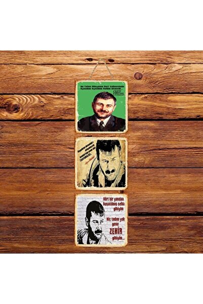 TAKIFİX Azer Bülbül Sözleri Üçlü Retro Ahşap Poster