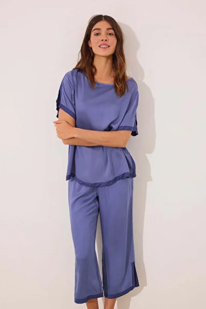 Women'secret Plain blue satin pyjamas