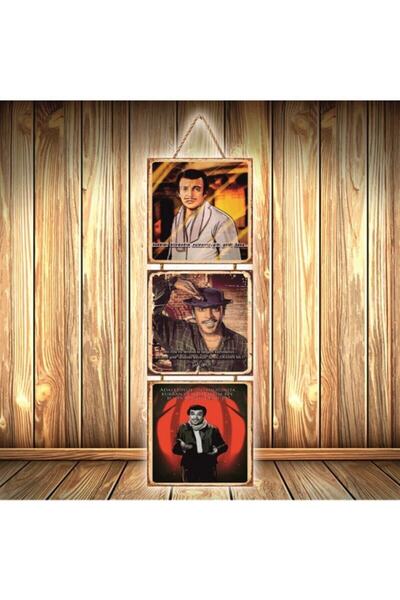 hazalshop Τριπλή ρετρό ξύλινη αφίσα με σχέδια αντιγράφων Sadri Alışık U468