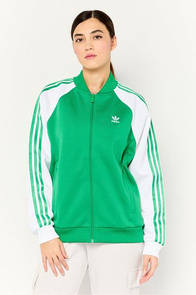 adidas سترة رياضية نسائية بأكمام طويلة مناسبة للخارج، باللون الأخضر