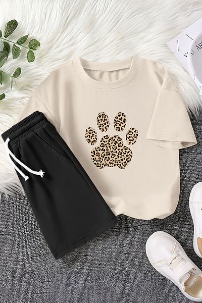 MYADA New Season Leopard Patterned Paw Printed 2-Piece Children's Set 23456