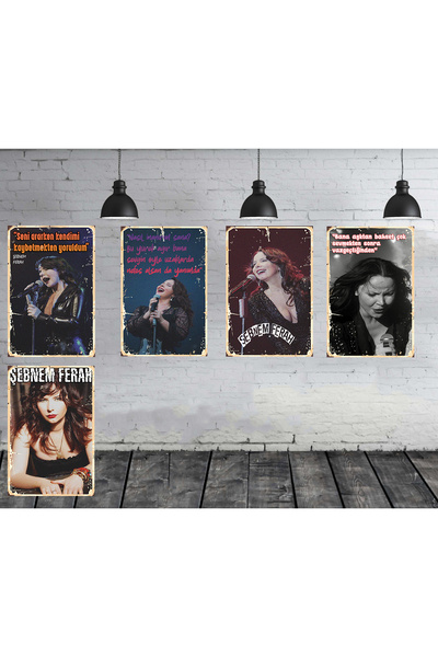 Home Şebnem Ferah Seti 5 Adet 20x30 Cm Retro Ahşap Poster