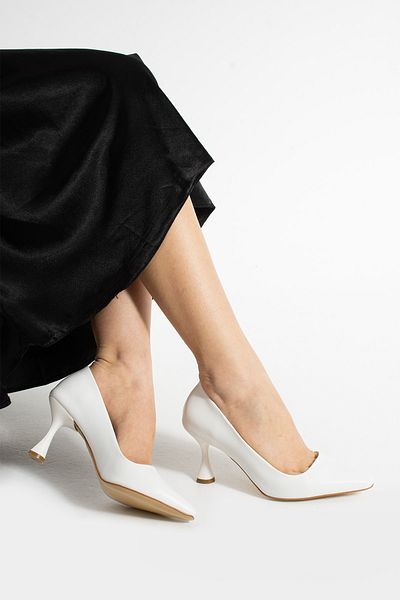 Güllü Shoes White Matte 7 cm Square Toe Heeled Shoes |   Comfortable Vegan Leather Women's Heeled Shoes Office Daily Stylish