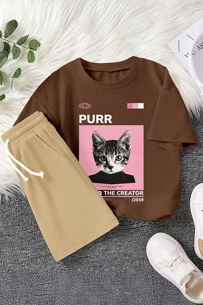 MYADA Детски комплект от 2 части Premium Purr Business Cat Printed 22757