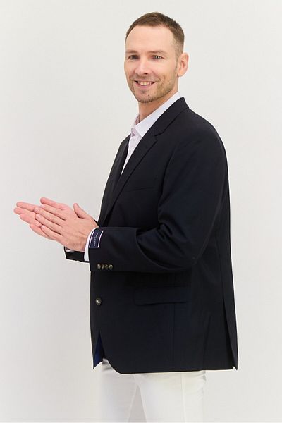 Tommy Hilfiger Men Regular Fit Solid Semi Formal Blazer, Navy