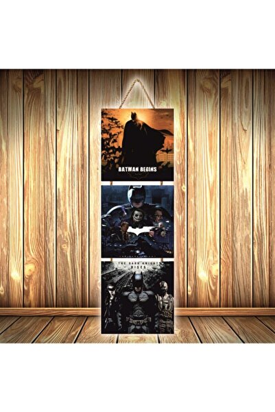 hazalshop Μαύρη ξύλινη αφίσα τριών ρετρό τεμαχίων με σχέδιο Batman Begins U290