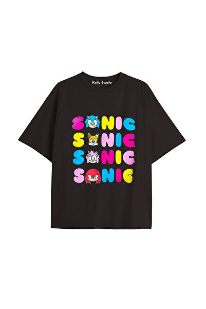 Kalic Studio Tricou de vară negru cu model UNISEX Mr. Sonic
