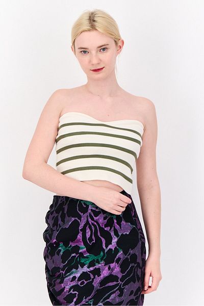 Don't Call Me Jennyfer Women Sweet Heart Neck Strapless Yarn Dye Tank Top, Multicolor