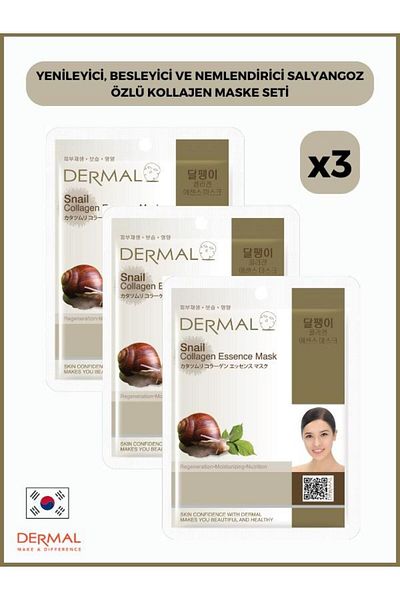 Dermal Snail Extract Collagen Mask - Renewing, Nourishing and Moisturizing, 23 Gr 3 Pieces