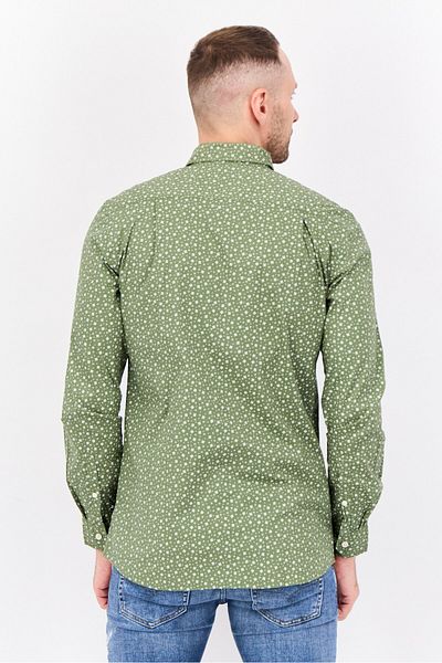 Nautica Men Slim Fit All Over Print Long Sleeve Casual Shirts, Sage Green