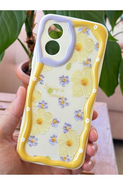 Fibaks حافظة Oppo A38 مصممة بتصميم منقوش للكاميرا محمية بغطاء سيليكون بلون زهرة الأقحوان مع تصميم الحافظة