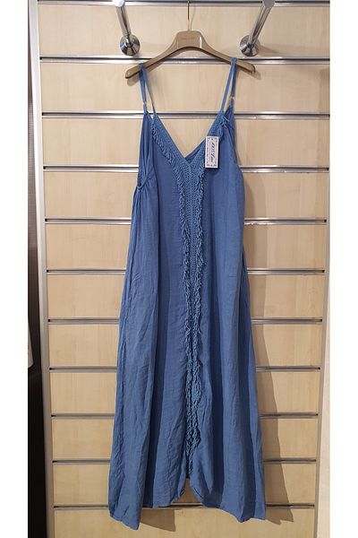Park Moda Rochie lungă de in cu detaliu ciucuri și curea de frânghie
