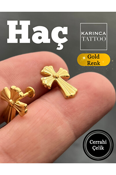 Karınca Piercing Haç Yüksek Kalite Altın Rengi Kulak Helix Tragus Piercing ( ...