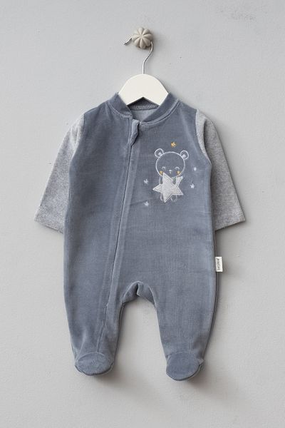 Bebitof Cute Starry Bear Patterned Cotton Velvet Jumpsuit