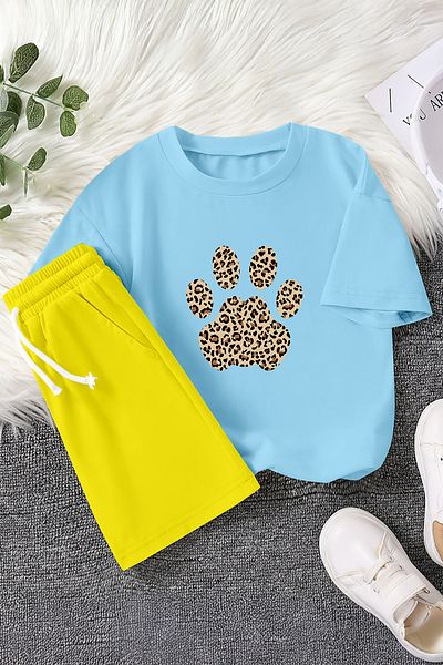 MYADA Set pentru copii din 2 piese cu imprimeu cu labe cu model leopard de sezon nou