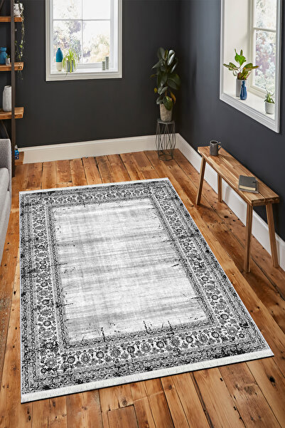 CENTER AVM Gri Halı Salon Halısı Makinede Yıkanabilir Halı Kaymaz Taban Halı