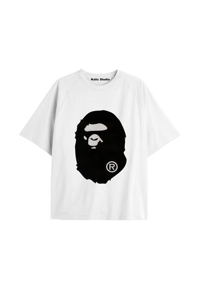 Kalic Studio Tricou alb de vară cu model Mr. Bape UNISEX