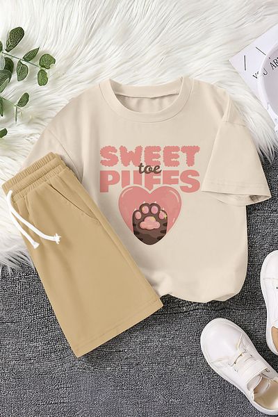 MYADA Premium Sweet Puffs Paw Printed 2-Piece Children's Set 22767
