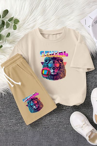 MYADA New Season Genial Glasses Lion Printed 2-Piece Children's Set 22815