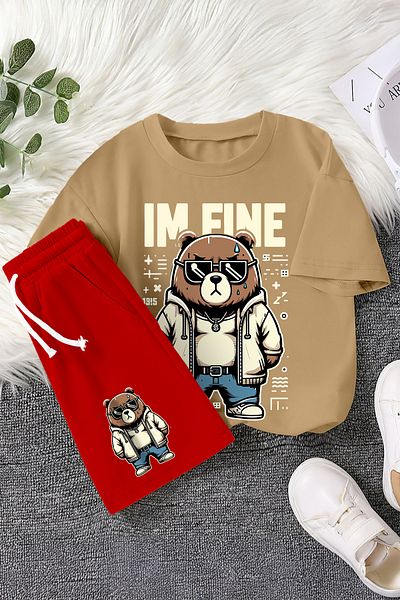 MYADA New Season Fine Written Cool Teddy Bear Printed 2-Piece Children's Set 22515