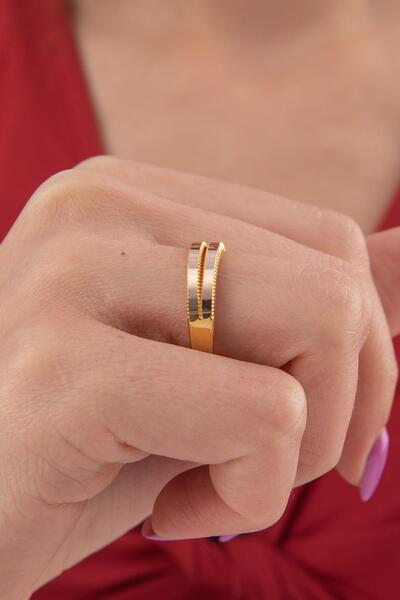 Fiyonk Kuyumculuk 22 Ayar Görünümlü 14 Ayar Altın 2 Sıralı Ajda Yüzük – İkili Işıltının Zarif Formu