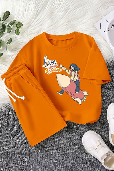 MYADA Premium Live Your Dream Space Printed 2-Piece Children's Set 23378