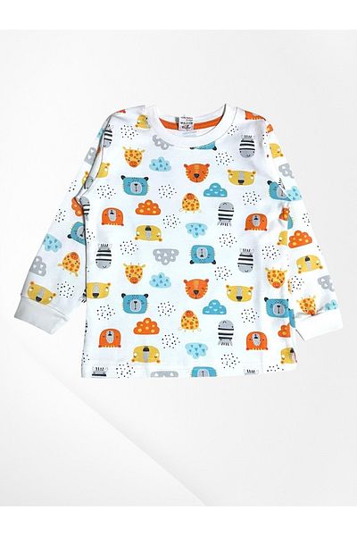 elmas kids Boy's 100% Cotton Teddy Bear Patterned White Color Long Sleeve Winter Pajama Set