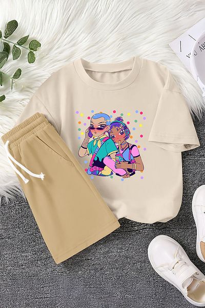 MYADA New Season Anime Cool Girls Printed 2-Piece Children's Set 23472