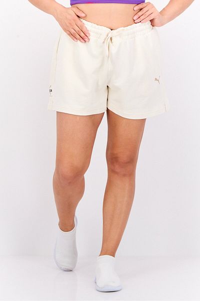 Puma Women Sportswear Fit Brand Logo Running Shorts, Ivory