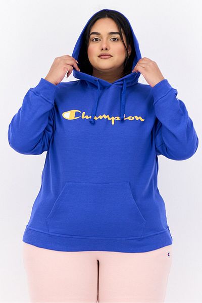 Champion Women Plus Size Long Sleeves Outdoor Hooded Sweatshirt, Teal Blue