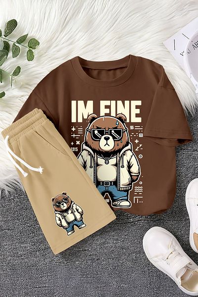 MYADA New Season Fine Written Cool Teddy Bear Printed 2-Piece Children's Set 22515