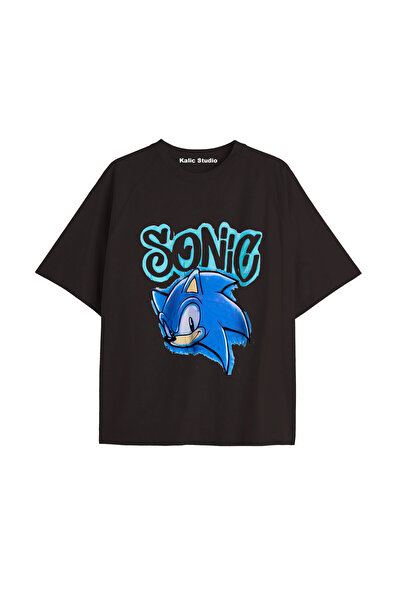 Kalic Studio Tricou de vară negru cu model UNISEX Mr. Sonic
