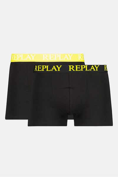 Replay Men 2 Pack Brand Logo Trunks, Black