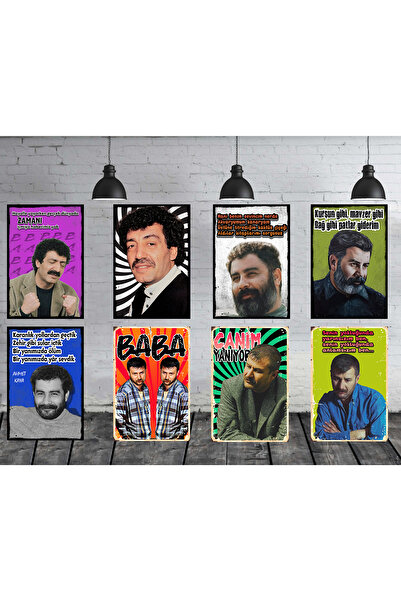 TAKIFİX Müslüm Gürses Azer Bülbül Ahmet Kaya Seti 8 Adet 20x30 Cm Retro Ahşap...