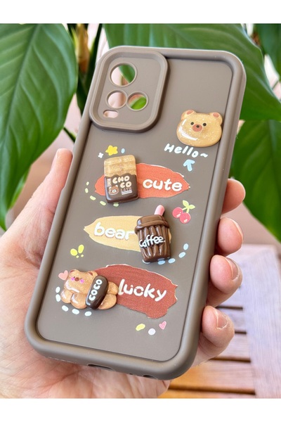 Fibaks Vivo Y21/Y21S Case Design Patterned Camera Protected Teddy Bear Brown Color Soft Silicone Cover with Case Design