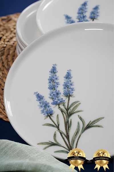 Heda Porselen Lavender 6 Piece Porcelain Cake Plate