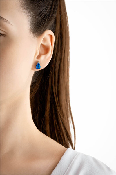 So CHIC... Safir Işıltısı 18 Ayar Beyaz Altın Kaplama Gümüş Küpe