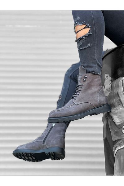 EBRUS TREND Et0212 Genuine Nubuck Leather Inside and Outside Gray Men's Boots