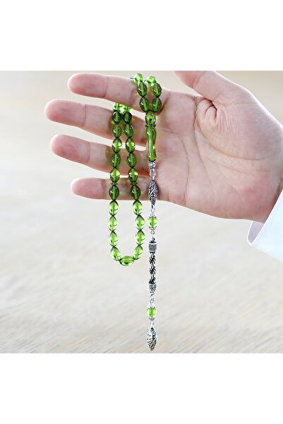 Tesbihane Непотъмняващ метален шнур с пискюли, нарязан на ечемик, зелен като вода, огнен кехлибар, броеница