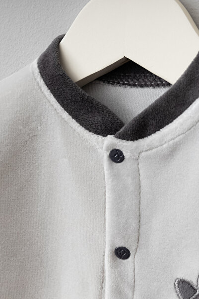 Bebitof Cute Tie Penguin Patterned Cotton Baby Velvet Jumpsuit