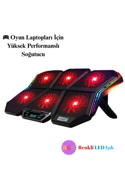 MultiZone Coolcold 17" E Kadar Uyumlu Notebook Soğutucu 7 Açılı Rgb Led Stand 6 Fanlı Usb Girişli