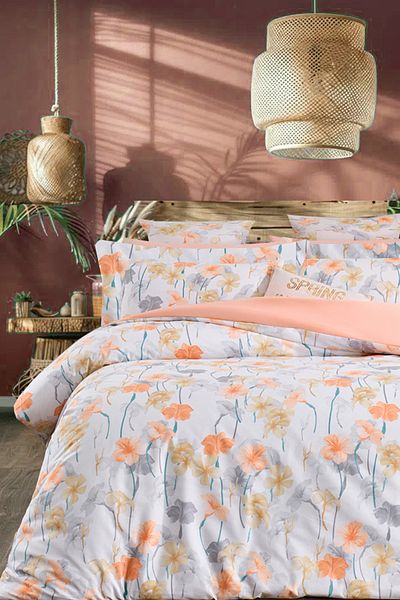 İQON Elastic Sheet Duvet Cover Set Single Lily Orange